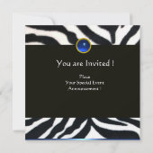 ブルー ブラック ホワイト ゼブラ ファー モノグラム, サファイア 招待状 (裏面)