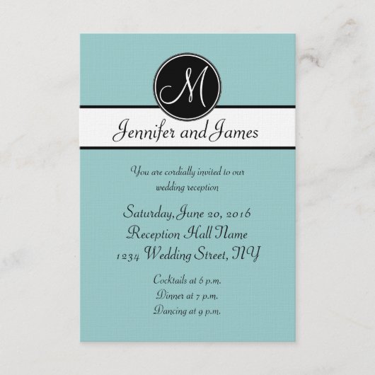 ブルー ブラック ホワイト モノグラム 結婚式 受付 カード (正面)
