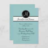 ブルー ブラック ホワイト モノグラム 結婚式 受付 カード (正面/裏面)