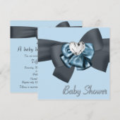 ブルー ブラック ボウ エレガント ベビー シャワー 招待状 (正面/裏面)