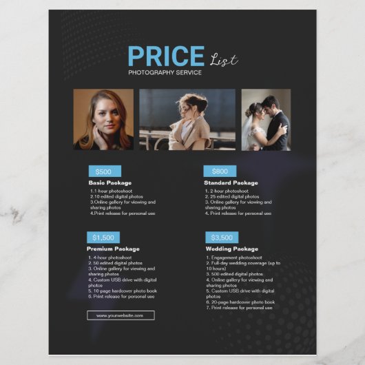 ブルー ブラック モダン 写真サービス 価格リスト チラシ (正面)