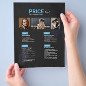 ブルー ブラック モダン 写真サービス 価格リスト チラシ (手)