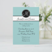 ブルー ブラック モノグラム シンプルな結婚式の受付カード 招待状 (スタンド正面)