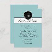 ブルー ブラック モノグラム シンプルな結婚式の受付カード 招待状 (正面/裏面)