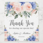 ブルー ブラッシュ フローラル ウェディング ブライダル フェイバー サンクス ワインラベル (シングルラベル)