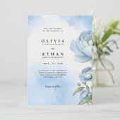 ブルー ブラッシュ フローラル ウェディング 招待状 (スタンド正面)