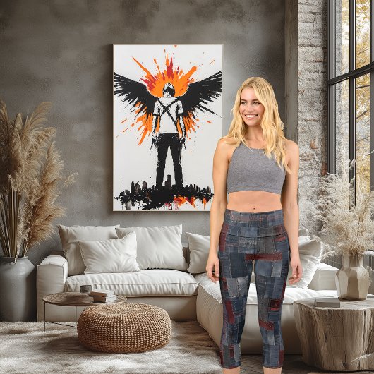 ブルー&ブルガンディDenimパッチワークカスタム文字&ロゴ カプリレギンス