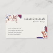 ブルー&ブルゴンディ自然葉パターン 名刺 (裏面)