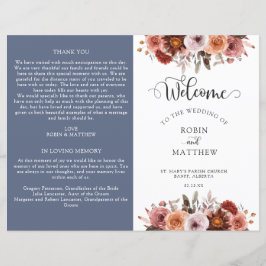 ブルー、ブルゴーニュ、赤面フローラ結婚式 プログラム