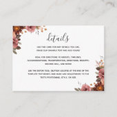 ブルー、ブルゴーニュ、赤面、ピンクフローラ結婚の詳細 エンクロージャーカード (正面)