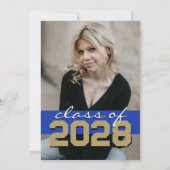 ブルー&ブロンズ金ゴールドフィルムストリップ5写真卒業 招待状 (裏面)