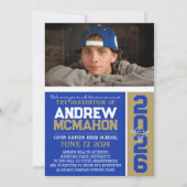 ブルー&ブロンズ金ゴールド卒業写真のお知らせ 招待状 (正面)