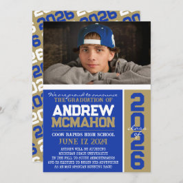 ブルー&ブロンズ金ゴールド卒業写真のお知らせ 招待状