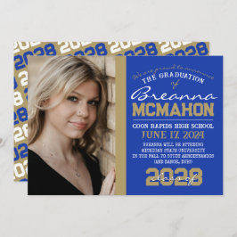 ブルー&ブロンズ金ゴールド卒業写真のお知らせ 招待状