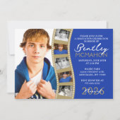 ブルー&ブロンズ6フォトフィルムストリップ卒業コラージュ 招待状 (正面)