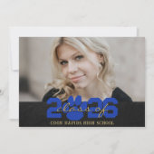 ブルー＆ブロンズ ゴールドの肉球 プリント 卒業式 2枚の写真 招待状 (裏面)