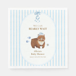 ブルー プレッピー ストライプ We Can Bearly Wait ベビーシャワー スタンダードランチョンナプキン