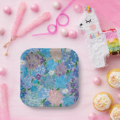 ブルー ヘイズ フラワーズ 7インチ 角型 紙皿 (パーティー)