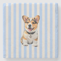 ブルー+ベージュのストライプの遊び心のあるコーギー犬愛好家