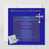 ブルー＆ベージュのダマスク柄確認招待状 招待状 (裏面)