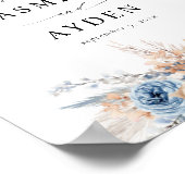 ブルー&ベージュボホフローラウェルカムサイン2 ポスター (角)