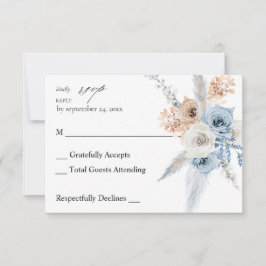 ブルー&ベージュボホフローラノミールRSVP 2 出欠カード