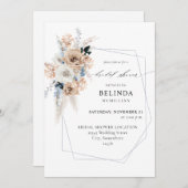 ブルー&ベージュボホフローラブライダルシャワー 招待状 (正面/裏面)