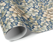 ブルー ベージュ グリーン シノワズリー トワール フラワール バースデー ラッピングペーパー (ロールコーナー)