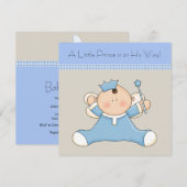 ブルー ベージュ プリンス ベイビー ボーイ ベイビー シャワー 招待状 (正面/裏面)