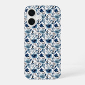 ブルー ベージュ 水彩 花柄 トレンディー iPhone 16ケース (裏面)