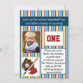 ブルー・ベースボールの最初の誕生日の写真への招待 招待状 (正面)