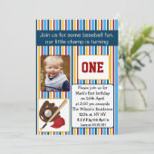 ブルー・ベースボールの最初の誕生日の写真への招待 招待状 (スタンド正面)