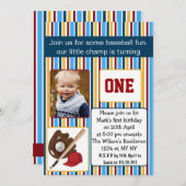 ブルー・ベースボールの最初の誕生日の写真への招待 招待状 (正面/裏面)