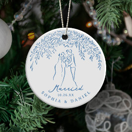 ブルー ホイップシカル カップル 初めてのクリスマス 結婚 セラミックオーナメント
