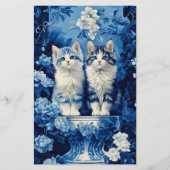 ブルー&ホワイトの子猫の花柄クラフトペーパー CP7 (正面)