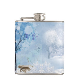 ブルー&ホワイトの水彩冬のシーン フラスク