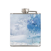 ブルー&ホワイトの水彩冬のシーン フラスク (裏面)