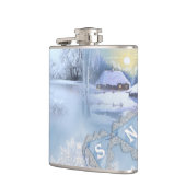 ブルー&ホワイトの水彩冬のシーン フラスク (左)