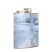 ブルー&ホワイトの水彩冬のシーン フラスク (右)