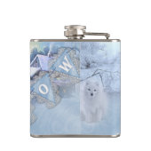 ブルー&ホワイトの水彩冬のシーン フラスク (裏面)