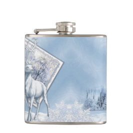 ブルー&ホワイトの水彩冬のシーン フラスク