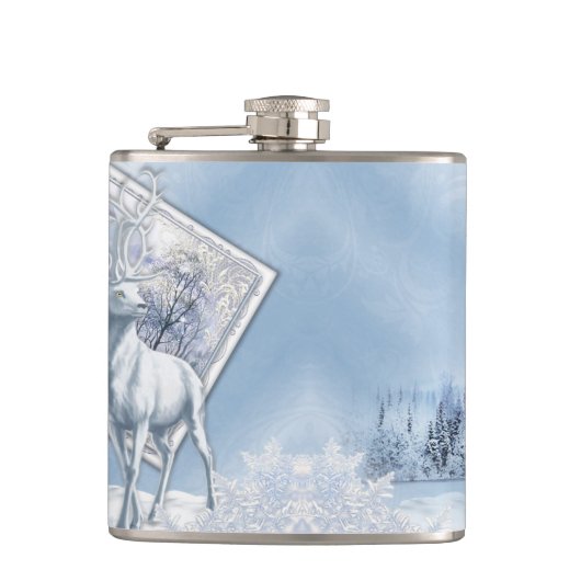 ブルー&ホワイトの水彩冬のシーン フラスク (正面)