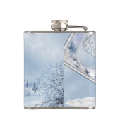 ブルー&ホワイトの水彩冬のシーン フラスク (裏面)