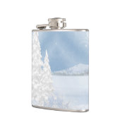 ブルー&ホワイトの水彩冬のシーン フラスク (左)