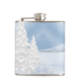 ブルー&ホワイトの水彩冬のシーン フラスク