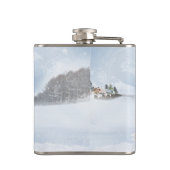 ブルー&ホワイトの水彩冬のシーン フラスク (裏面)