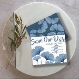 ブルー&ホワイトの葉っぱの結婚式のBudget Save the Date