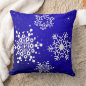 ブルー+ホワイトの雪の結晶模様のクリスマス クッション (ブランケット)