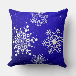 ブルー+ホワイトの雪の結晶模様のクリスマス クッション