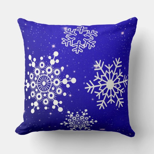 ブルー+ホワイトの雪の結晶模様のクリスマス クッション (正面)